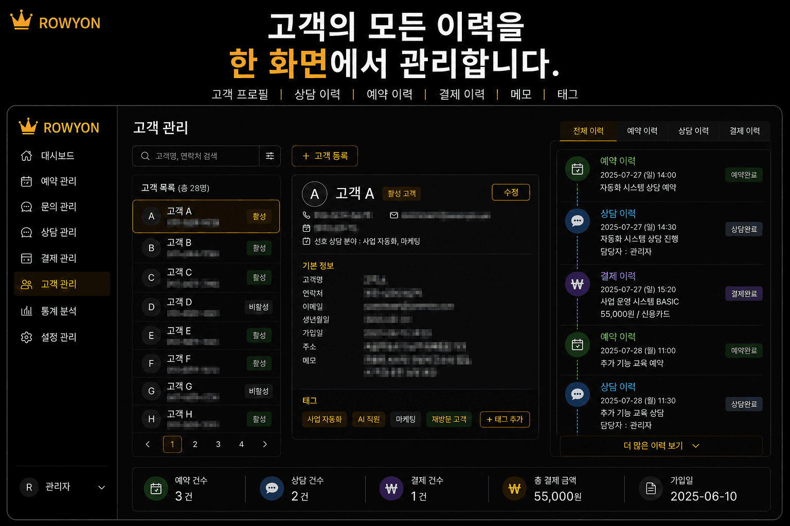 고객 프로필과 통합 이력 관리